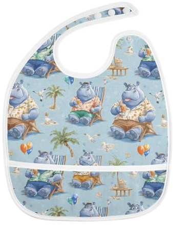 foixnub Baby Bibs for Boys Girls Hippos Beach Chairs Palm Trees Blue Newborn Drooling Bibs for Feeding Teething 5pack