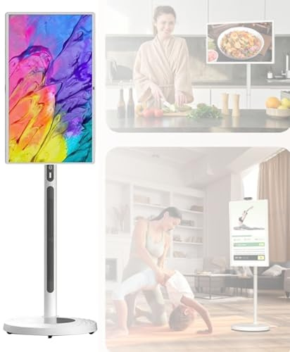 Portable TV on Wheels, 1080p Portable Touch Screen Monitor, Smart Rolling TV Built-in Camera, Built-in 13500mAh Battery | Android 12 | 8+128G Storage 27Inch
