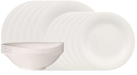 like. by Villeroy & Boch - Essential White Dinner Set 18-teilig Weiß, Spülmaschinenfest, Mikrowellensicher, Geschirr Set für 6 Personen, Müslischalen, Speiseteller, Dessertteller, Premium Porzellan