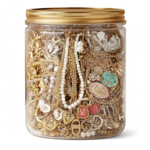 joyería vintage, Juego de tarros de joyería misteriosa de oro |.Juego de frascos misteriosos de 10 piezas, aretes, anillos, collares y empaques listos para regalo en tonos dorados para mujeres