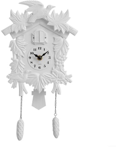 BlesConi Reloj de cuco montado en la pared, movimiento silencioso con timbre cada hora, diseño retro decoración artística para el hogar, reloj de aprendizaje apto para niños (T52 blanco)
