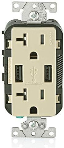 Leviton T5832-I Type-A USB in-Wall Charger with 20A Tamper-Resistant Outlet, USB Charger for Smartphones, Ivory