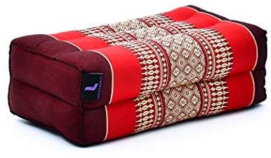 Leewadee Grand coussin bloc de yoga 35 x 18 x 12 cm avec garnissage en Kapok - stable et soutenant, housse Rouge, Yin yoga, méditation, pilates, étirements, appui tête/bras/jambes