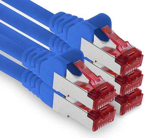 1aTTack.de - 5x 2m CAT6 Patchkabel S/FTP PIMF Schirmung CAT.6 RJ45 Netzwerkkabel Ethernetkabel DSL LAN Router Switch Modem Patchfeld - blau - 5 Stück