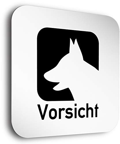Kinekt3d Leitsysteme Schilder aus 1,5 mm Aluminium • 150 x 150 mm • Besonderheit: unsichtbare 5 mm Abstandhalter verleihen dem Türschild einen exklusiven schwebe Effekt (Vorsicht Hund)