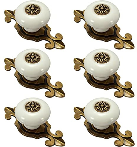 Creatwls 6PCS Antik Design Porzellan Möbelknöpfe Griffe Knauf MöbelKnopf Runde Keramik Küche Bad Schrank Knöpfe Türknöpfe Möbelgriff (Bronze-Weiß)