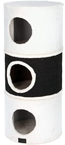 Kerbl Kratztonne Niki (Farbe: weiß/anthrazit, Höhe: 90 cm, DREI Separate Höhlen, zerlegbar Katzenspielzeug, Tierzubehör) 81550