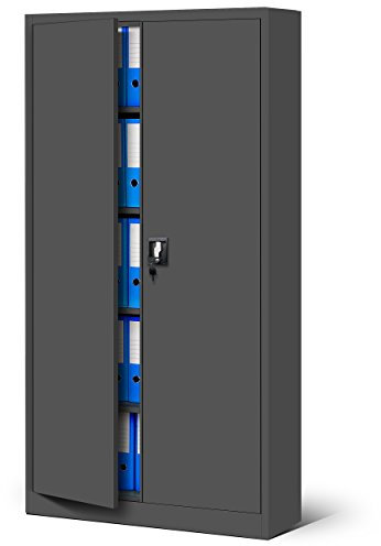 Jan Nowak Metallschrank Jan 185 x 90 x 40 cm - Metall Aktenschrank Abschließbar mit 2 Türen, Mehrzweckschrank mit 5 Ebenen, Büroschrank aus Stahlschrank mit Pulverbeschichtung - Anthrazit