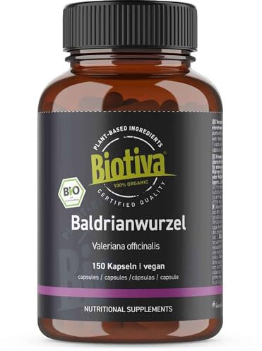 Baldrian Bio 150 Kapseln - Baldrianwurzel gemahlen - 600mg pro Kapsel - Abgefüllt und kontrolliert in Deutschland - Vegan - Biotiva