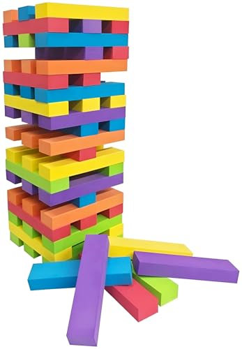 Giant Foam Tumble Tower Game – 60 Block Stacking Tumbling Tower for Kids & Adults – Large EVA Foam Blocks Build Up to 1.2m Tall – Indoor & Outdoor Garden Game for Family Fun, Parties Weddings & Events