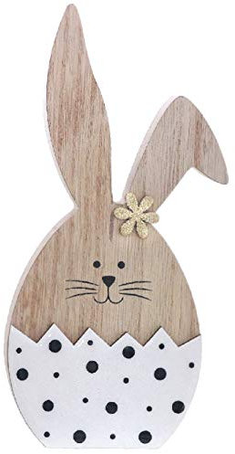 Dio putzige Silhouette Ei als Osterhase aus Holz Natur und Eischale in schwarz weiß gestreift oder gepunktet (gepunktet ca. 20 cm hoch)