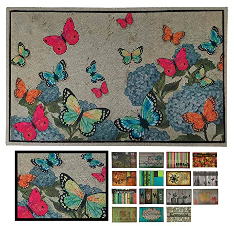 LUCA HOME - Felpudo Entrada casa de Goma-Flocada 40x70 cm Arizona Forma Base Antideslizante- fácil Limpieza- Felpudo Absorbente Acolchado- Fepudo para Exterior e Interior (Mariposa)