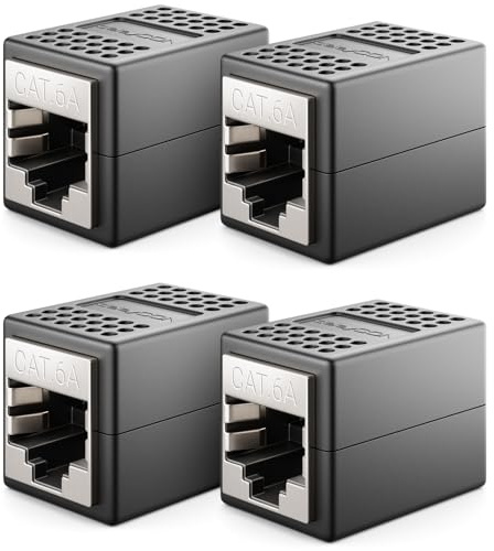 deleyCON 4 Stück RJ45 Kupplung (10 Gbit/s) LAN Kabel Verlängerung Netzwerkkabel Ethernet Adapter Verbinder Kompatibel zu Cat8, Cat7, Cat6, Cat5 Patchkabel LAN DSL POE 2X RJ45 Buchse - Schwarz