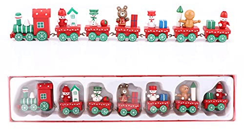 Mini Treno di Natale In Legno Trenino di Natalizio In Legno con 6 Carrozze Trenini di Natale in Miniatura Rosso Ornamenti per Bambini Decorazioni Albero di Natale Partito Tavola Regalo Decorazione