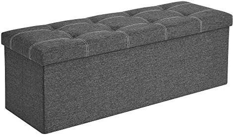 SONGMICS Sitzbank mit Stauraum, Sitztruhe, Sitzhocker, faltbar, 110 x 38 x 38 cm, Bezug aus Leinenimitat, für Schlafzimmer, Flur, Wohnzimmer, dunkelgrau LSF077G04