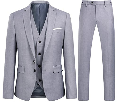 YOUTHUP Costume Homme 3 Pièces Slim Fit Smoking pour Mariage Business | Veste Gilet Pantalon, 2 Boutons, Revers Crantés, Fente Centrale, Couleur Unie, Formel, Elégant, Costard