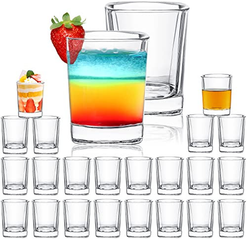 SuproBarware Espresso Shot Glasses Set of 24 Tequila Glasses 60ml Square Shot Glass Bulk with Clear Round Glasses Heavy Base Great for Vodka Tequila Cocktail [Gift Set]