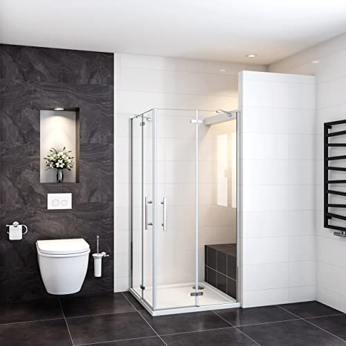 Box Doccia Angolare 195 cm Doppie Porte Battenti 100x80 cm Vetro Temperato Anticalcare Trasparente 6 mm Due Barre Stabilizzatrice