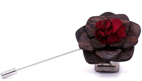 GIVBRO Broche en bois Fleur Boutonniere Mariage Corsage pour Homme Costume Smoking Veste Rouge