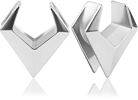 DOEARKO Ohr Tunnel 1 Paare Saddles Flesh Plug Rautenmuster Edelstahl für Ohrpiercing Gestreckte 12mm Silber