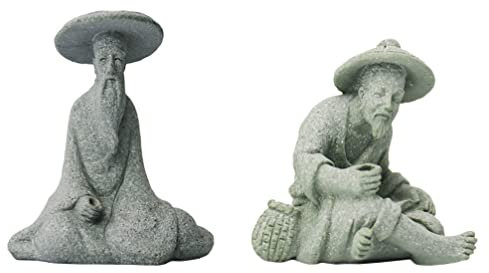 Cabilock 2 figuras de jardín de pesca, figuras de cerámica, figuras de jardín, estatuas en miniatura, decorativas, estanque, micro paisaje, para maceta, jardín de hadas, piedras ornamentales