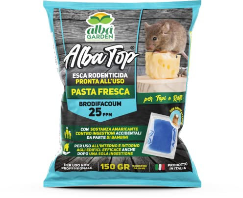 Albagarden - Veleno per Topi Potente - Topicida in Pasta per Topi Utilizzabile con Trappola E Ultrasuoni - per Ratti di Ogni Dimensione - 15 Bustine X 150 gr (Esca in Pasta)