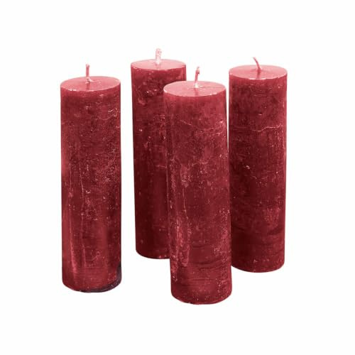 Loberon Kerze 4er Set Muriel, rot | von Hand gefertigt, durchgefärbt & geruchslos, Lange Brenndauer, Advent, Adventskranz, Dekoration, Paraffinwachs