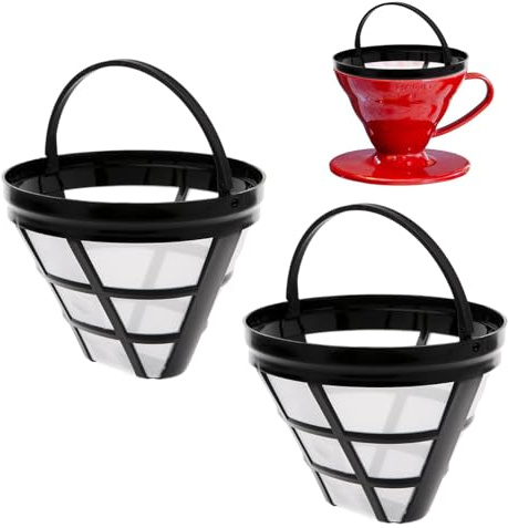 2 Stück Dauerfilter Kaffee Größe 4, Wiederverwendbarer Kaffeefilter Kegelförmig, 8-12 Tassen Kaffee Filter Mehrwegfilter, Waschbar Kaffeetropfer, Papierloser Kaffeefilter