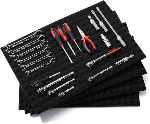 CASOMAN 4PCS Professional Toolbox liner, Trap Mat Universal Tool Drawer Liner, Non-Slip Foam Inserts, Easy Cut, Black, 23.6x15.7
