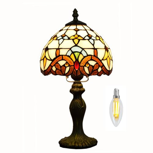 Kinbolas 8 ''Tischlampe Tiffany-Stil Buntglas Lampenschirme Vintage Schreibtischlampe Kleine Nachttischlampe Schlafzimmer Wohnzimmer Büro Lesen Antik Art Deco(Color:A-7), TFN-08