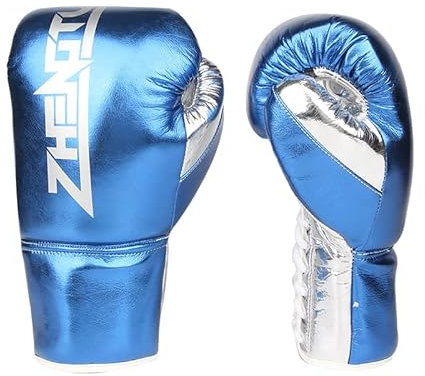 Boxhandschuhe, Trainingshandschuhe für Damen und Herren, professionelle Leder-Kampfhandschuhe für Erwachsene, atmungsaktiv, Handgelenkschutz, silberfarben, 284 g (Blau, 284 g)
