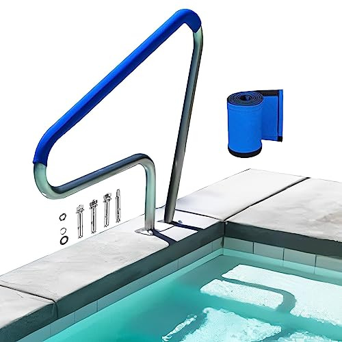 Barandilla de piscina para piscinas enterradas 304SS Pasamanos de piscina con cubierta azul antideslizante Barandilla de piscina con base de montaje rápido