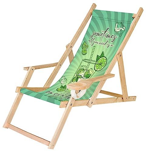 Däckstol trä hopfällbar solstol med armstöd och dryckeshållare vit trädgård strandstol design ibland Mojito [119]