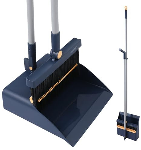 BOOMJOY Long Handled Staubpfanne und Bürstenset, Haushalt Staubpfanne Combo mit 54 Zoll Griff für Innenreinigung und Kehren im Freien, blau