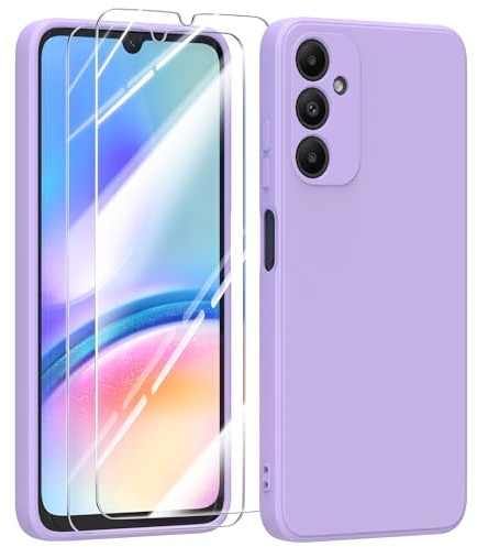 MIKULLE Case for Samsung Galaxy A05s with 2 Tempered Glass Screen Protector,Flexible Soft Silicone tpu Bumper Anti-Scratch Protective Shockproof Phone Cover (Purple)