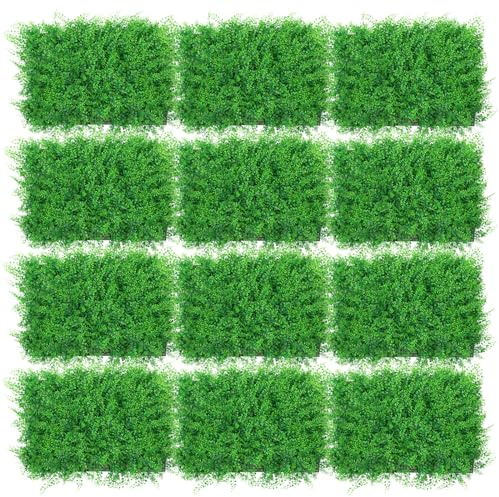 Warmiehomy 12PCS Artificial Plant Wall Panels Leaves Hedge Panels 10cm Height Artificial Grass Screen Backdrop Wall 40x60cm Green Grass Wall Fence Hedge Panel for Privacy Indoor Outdoor Garden Decor
