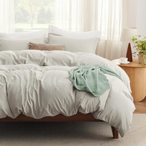 Bedsure Duvet Cover Queen Size with Fitted Sheet - 4 Pieces Prewashed Cotton-Like Extra Soft Bedding Set, Includes 1 Duvet Cover 90x90 Inches with Zipper Closure, 2 Pillow Shams, 1 Fitted Sheet, Linen
