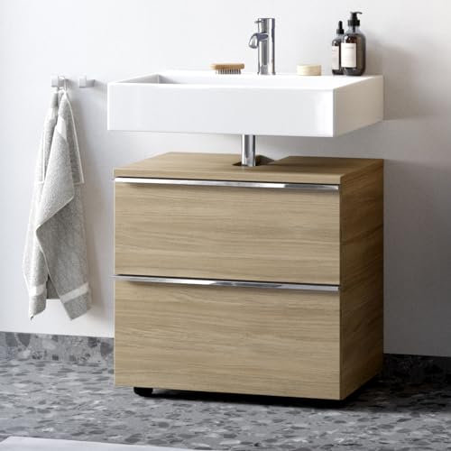 Zentrobad Griff Premium Badezimmer Unterschrank 60 cm Eiche Natur, passend zu sämtlichen gängigen Wand-Waschbecken