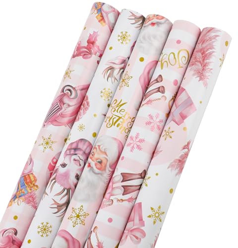 DERAYEE Geschenkpapier Weihnachten Set - 5 Verschiedene Muster (5 Rollen)