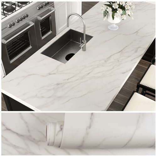 VEELIKE Marmor Folie Nebelgrau Matt Klebefolie Marmoroptik Grau Weiß Möbelfolie Marmor Tapete Arbeitsplatte Folie Küche Abwaschbare Tapete Selbstklebende Folie Küchenrückwand Badezimmer 40cm×300cm