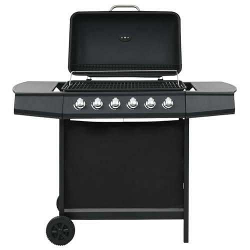 ShGaxin Gasgrill mit 6 Brenner, Grill Gas, Gas Tischgrill, Tischgasgrill, Kombigrill, Grill Für Balkon, Grillstation,n Stahl Schwarz