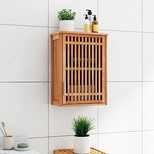 INLIFE Armario de baño de pared, 42 x 23 x 60 cm, madera maciza de nogal, muebles, armarios y almacenamiento (5,5 kg)