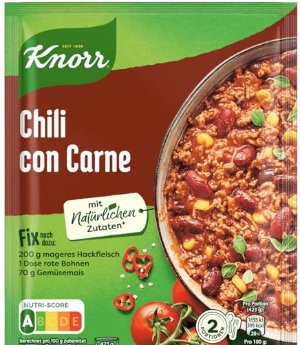 Chili Con Carne - Sazonador Compatible con Knorr para preparación rápida Sin Aditivos, con sabor afrutado a tomate - 2 porciones - Compatible con Knorr Fix - 33g