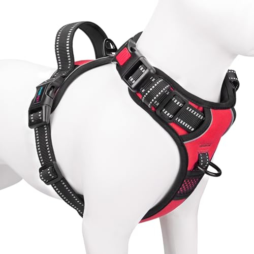 PHOEPET Hundegeschirr Kleine Hunde, Anti Zug, Einfach Anzulegen,Rot,S