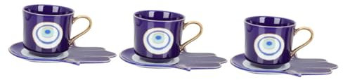 Amosfun 3 Juegos taza de café turco taza de café con tapa bandeja de pendientes de hamsa vasos de te tazas cafe tazas de café tazas de espresso soporte de leche de cerámica taza de te Blue
