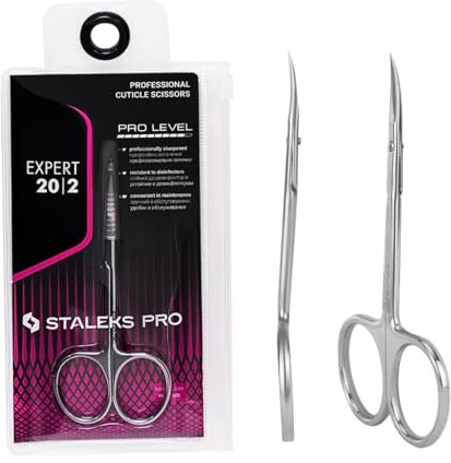 STALEKS PRO Forbici per cuticole. Manico curvo. Anelli ergonomici. Acciaio inossidabile. Expert SE-20/2