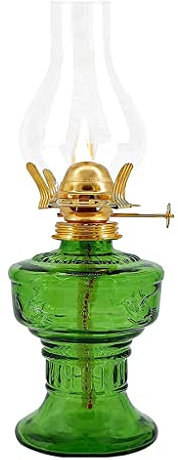Öllampe, Glas-Kerosinlampe mit 4-Krallenkopf, Hurrikanlampe, transparent, Haushaltskerosin-Öllampe, Notfallbeleuchtung, Camping-Lampe (grün)