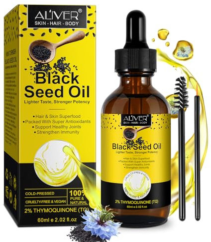 Black Seed Oil Organic Cold Oil Huile de nigelle 100 % pure et naturelle pressée à froid, huile de nigelle non filtrée pour les cheveux, la peau et les soins, huile de nigelle bio, système immunitaire