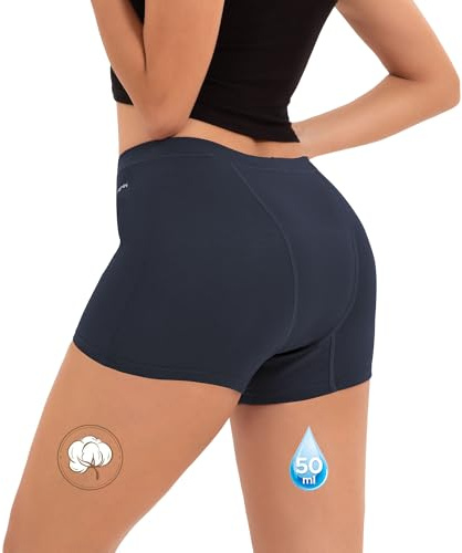 INNERSY Periodenunterschwäsche Starke Blutung Boxershorts Damen Hohe Taille | Menstruation Boyshorts Baumwolle, Waschbare Perioden Shorts, Auslaufsichere Unterhosen Frauen, Sport Kurz Hose Unter Kleid