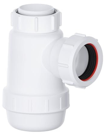 PlumbEZ Shallow Bottle Trap 40mm 1-1/2 with Anti-Slip Ring, Space Saving 38mm Seal Kitchen Sink Waste Kit, BS EN2574-1 Compliant Urinal Bottle Sink Trap.